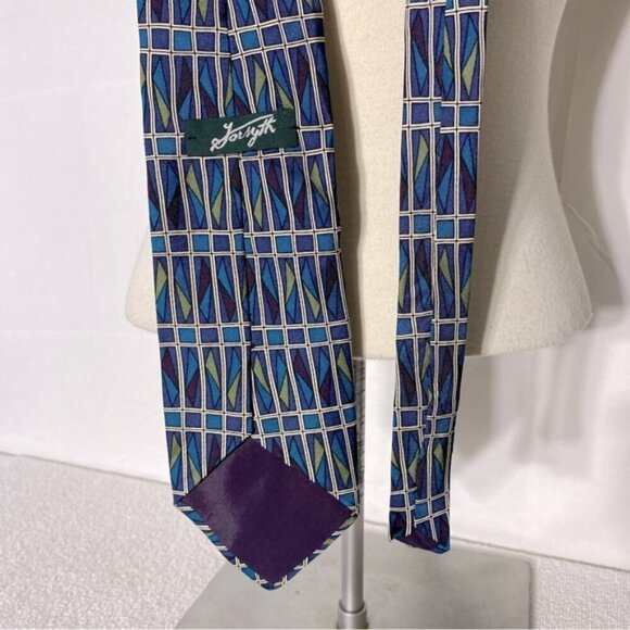 Vintage Forsyth Blue Green White Square Print Tie - Picture 4 of 9
